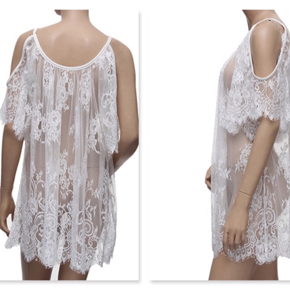 New! Cold Shoulder Boho Lace Cover-Up Dress - Picture 7 of 8